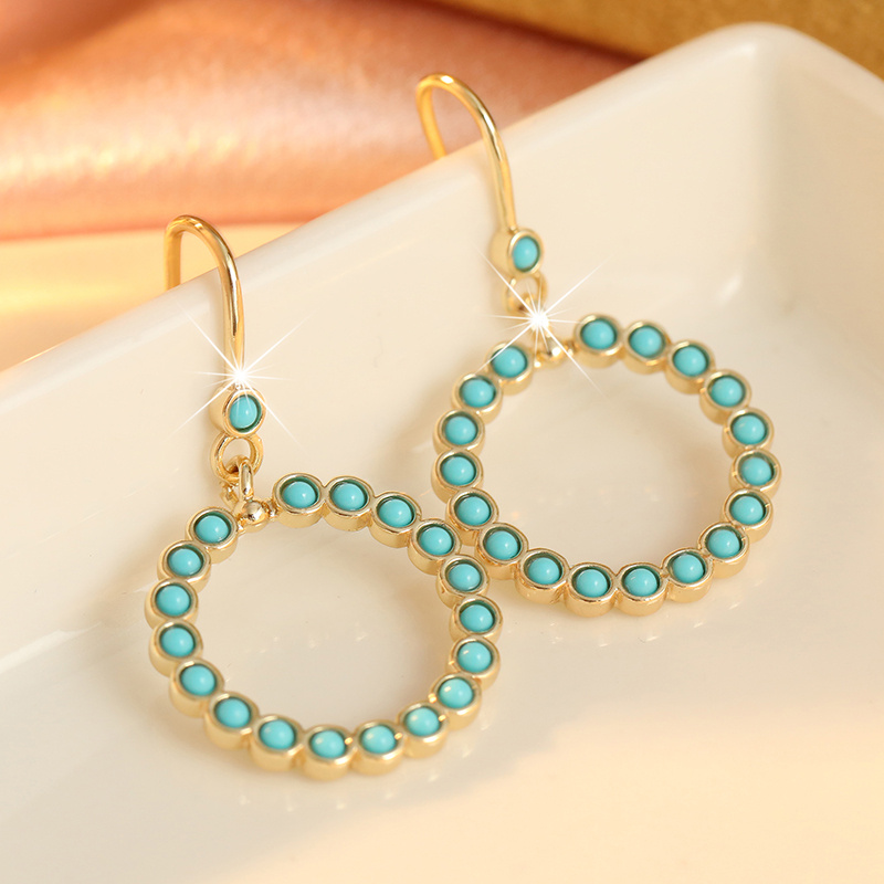 Women's Circular Hanging Ear Hooks with Blue Synthetic Turquoise